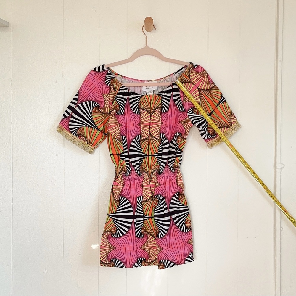 Kristina Mak Printed 60s Vibrant Pink Starburst Mini Dress - Picture 3 of 8